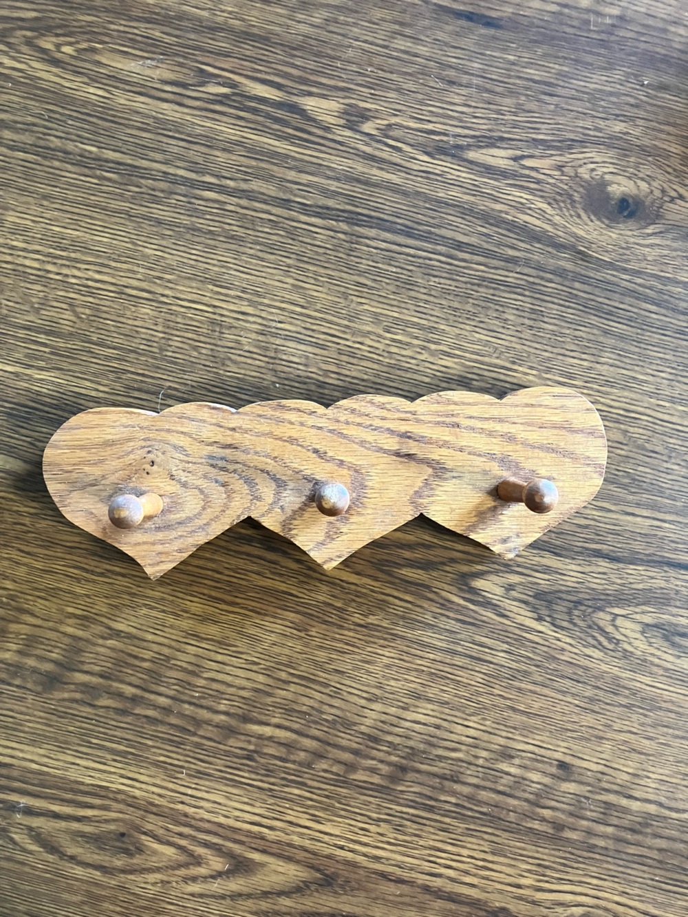Wooden Heart Wall Hook Rack - Brown